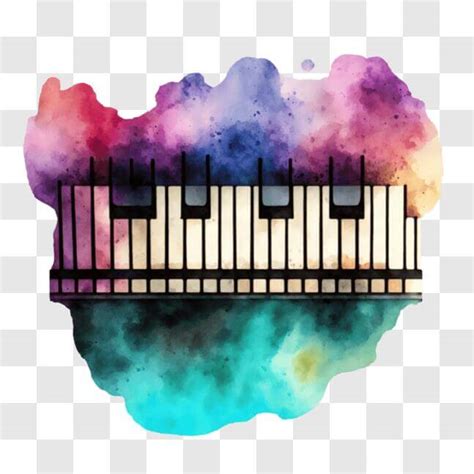 Download Colorful Piano Keyboard with Watercolor Splashes PNGs Online - Creative Fabrica