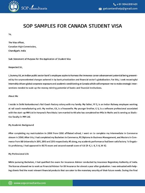 Sample Sop For Student Visa