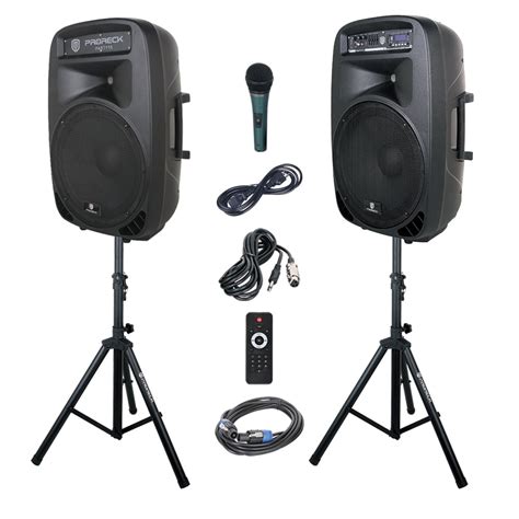 PRORECK Party 15 Portable 15-Inch 2000 Watt 2-Way Powered PA Speaker System Combo Set with ...
