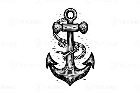 Ship sea anchor and rope in vintage engraving style. Sketch hand drawn vector illustration ...