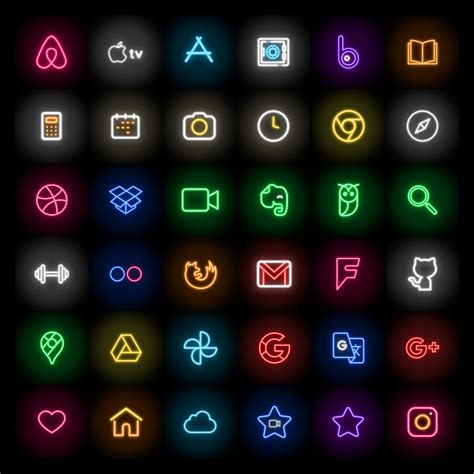 100 App Icons in Neon Lights Theme. Ios14 App Icons Black for Iphone. - Etsy