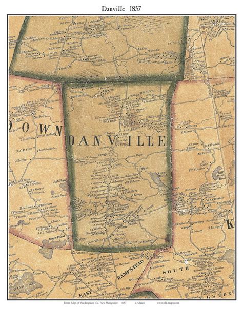 Danville, New Hampshire 1857 Old Town Map Custom Print - Rockingham Co ...