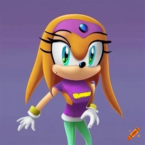 Tikal from sonic wearing a purple t-shirt, blue jeans, and gym shoes on Craiyon