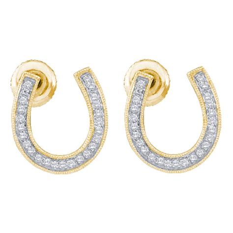 10kt Yellow Gold Womens Round Diamond Horseshoe Earrings 1/6 Cttw ...