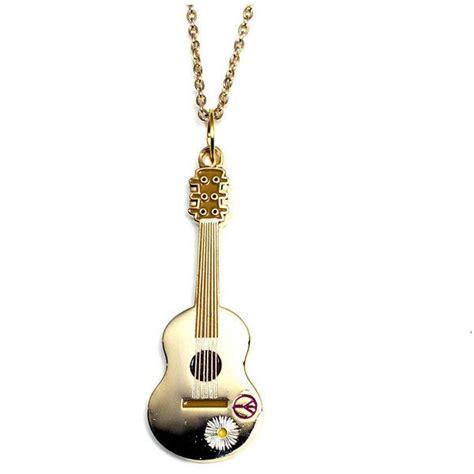 Gold Guitar Peace And Love Necklace by Hannah Makes Things ($6.16) liked on Polyvore featuring ...