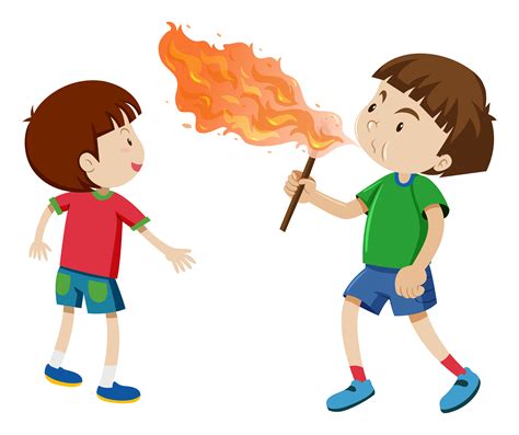 Boys playing with fire 303729 Vector Art at Vecteezy