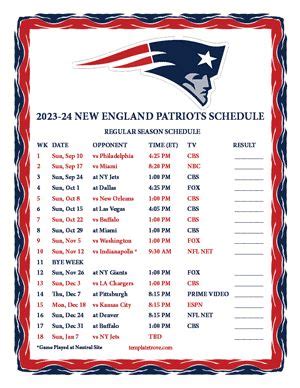 Noel Hogan News: New England Patriots Schedule 2023 To 2024 Printable