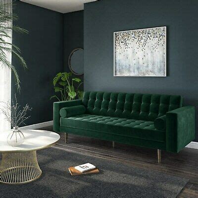 Buttoned Green Velvet Sofa - 3 Seater with Cushions - Elba SOF040 | eBay in 2020 | Green velvet ...