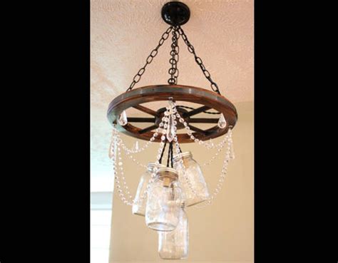 Wagon Wheel Mason Jar Chandelier With Crystal 5 Jar - Etsy