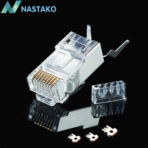 NASTAKO 10/50/100x Cat6a Cat7 RJ45 Connector Cat 7 Crystal Plug Shielded FTP RJ45 Modular ...