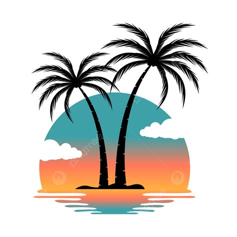 Sunset Palm Tree Silhouette PNG Transparent, Palm Tree Vector With ...