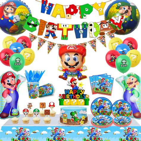 Buy Mario Birthday Party Supplies, Super Mario Bros Party Supplies Pack Balloons Banner Cake ...