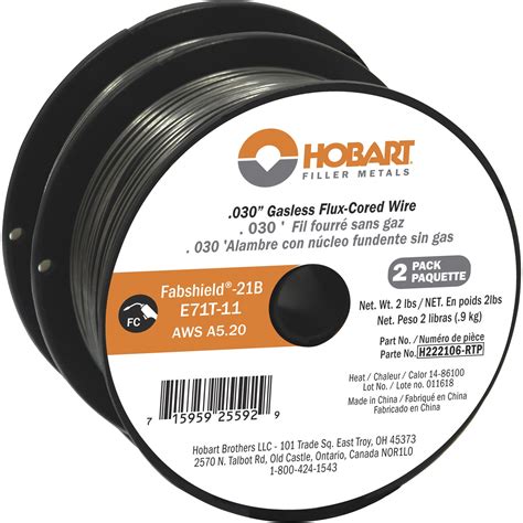 Hobart Flux Core Welding Wire — E71T-11 Carbon Steel, .030in., 2-Lb. Spool Twin Pack, Model ...