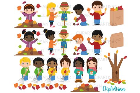 Fall Kids Clipart, Autumn Kids in Leaves Clip Art By ClipArtisan ...