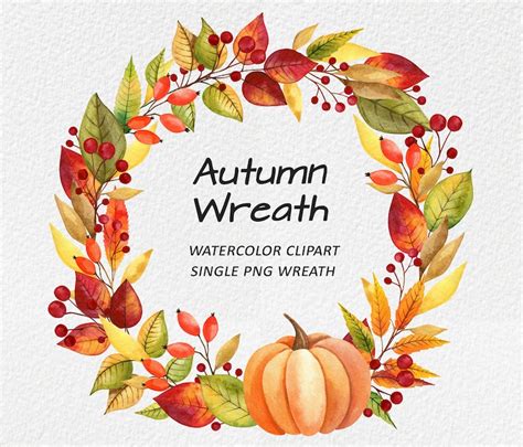 Watercolor Autumn Wreath Clip Art Thanksgiving wreath | Etsy