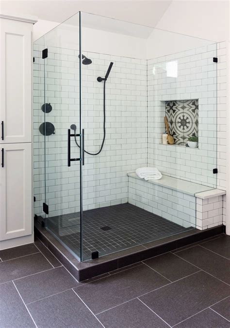 Master bathroom remodel, new shower with cement look tile shampoo niche ...