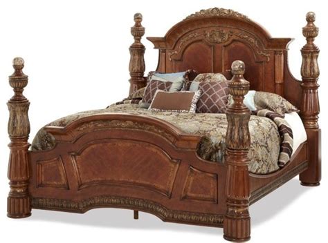 AICO Furniture, Villa Valencia Poster Bed in Chestnut, Eastern King victorian-canopy-beds