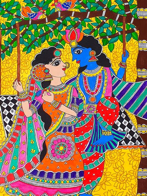 Radha Krishna MADHUBANI PAINTING | Etsy