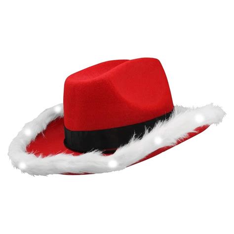 LED Flashing Christmas Cowboy Red Santa Clause Western Holiday Hat ...