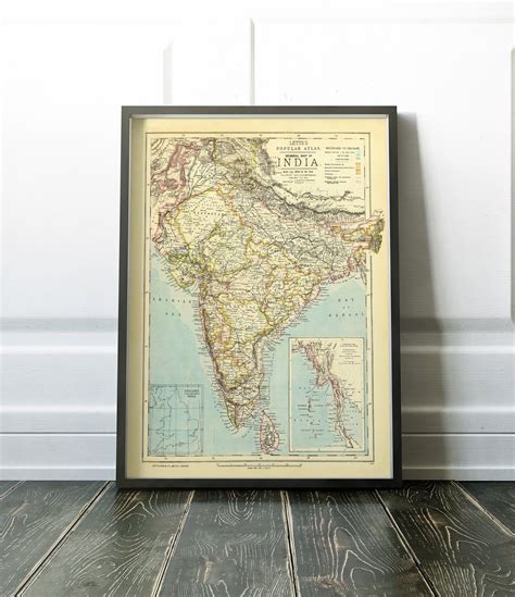 Colonial Map of India, 1883 Antique Map of India Published in London, Old World Map, India Gift ...