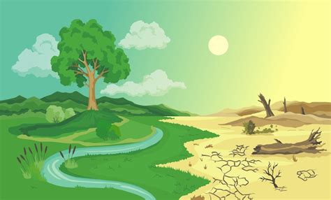 Premium Vector | Climate change desertification illustration. global ...