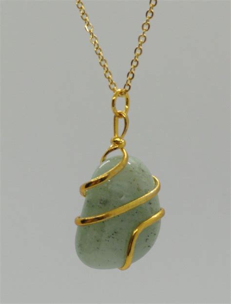 Wire Wrapped Green Aventurine Pendant (Gold) | Green aventurine pendant ...