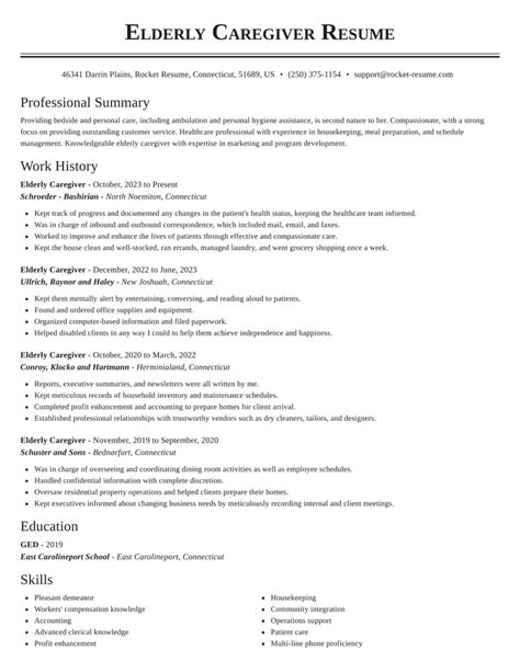 Elderly Caregiver Resumes | Rocket Resume