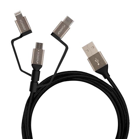 Buy POWERUP Type A to Type C, Micro USB, Lightning 4.9 Feet (1.5M) 3-in-1 Cable (Anodised ...