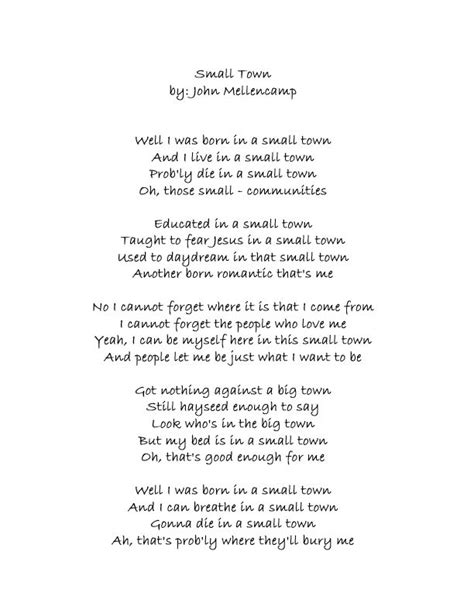 Small Town - Several verses by John Mellencamp Country Lyrics, Country ...