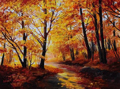 Oil Painting - Colorful Autumn Forest , Art Work Stock Illustration - Illustration of brown ...