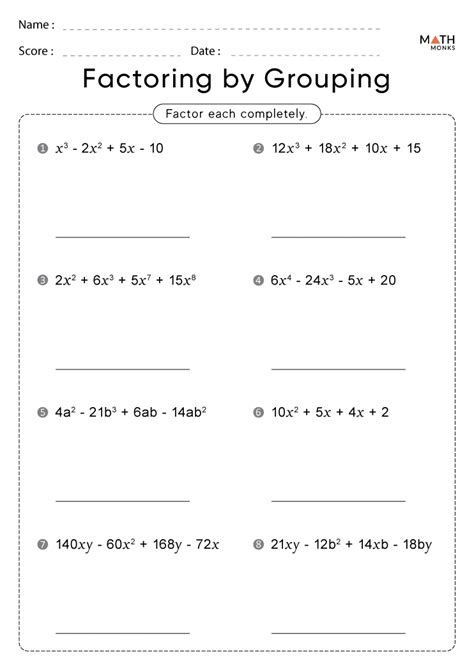 Factoring by Grouping Worksheet - Math Monks