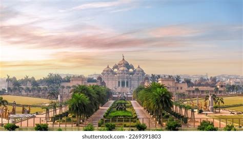 Aerial View Swaminarayan Akshardham Complex Sunset Stock Photo ...