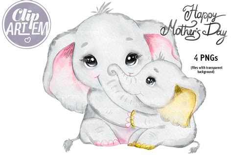 Happy Mother's Day Elephant Mommy Baby Watercolor PNG Clip - Etsy UK