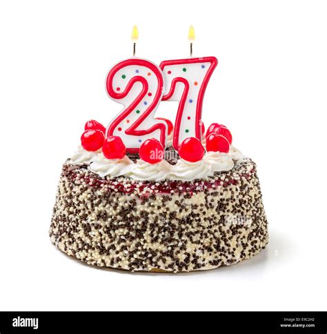 Birthday cake with burning candle number 27 Stock Photo - Alamy