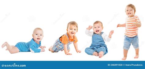 Baby Group Over White. Baby Development Stages. Babies Developmental Milestones For First Year ...