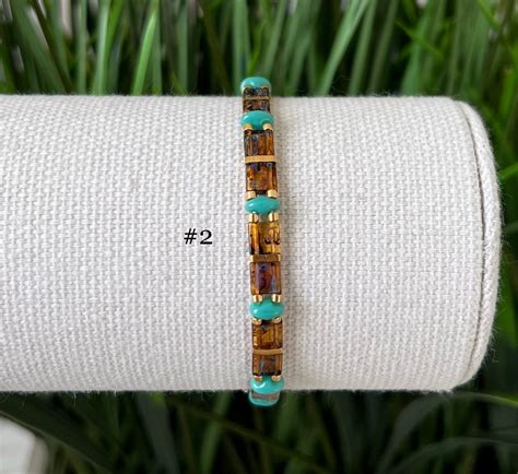 Turquoise & Brown Stackable Beaded Bracelets Glass Tile - Etsy