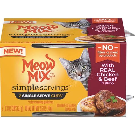 Meow Mix Simple Servings In Gravy Wet Cat Food with Chicken & Beef 1.3 ...