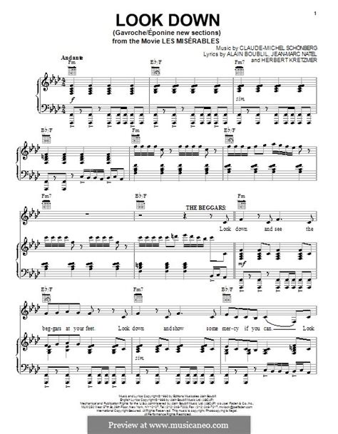 Look Down (Les Miserables) by C. Schönberg - sheet music on MusicaNeo