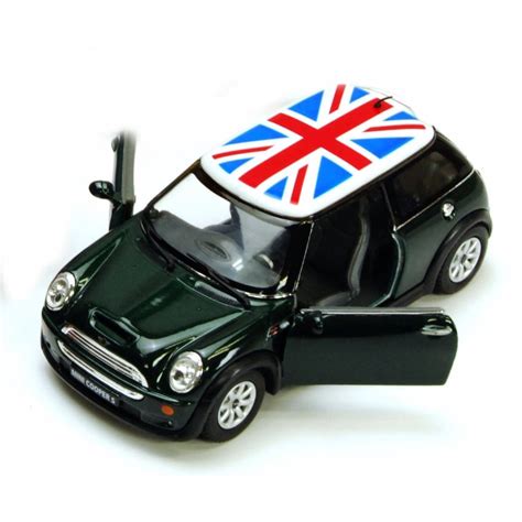 Mini Cooper S w/ British Flag, Green - Kinsmart 5059DFB - 1/28 scale Diecast Model Toy Car ...