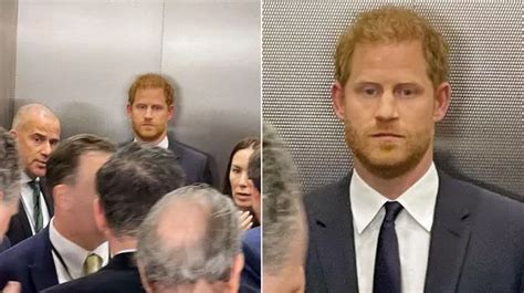 Prince Harry looks downcast in crammed lift at NFL event after 26-hour ...