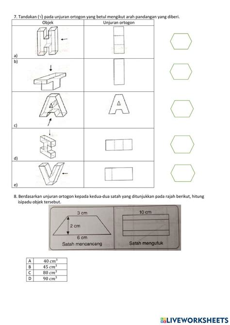 BAB 7:Pelan dan dongakan worksheet | Live Worksheets