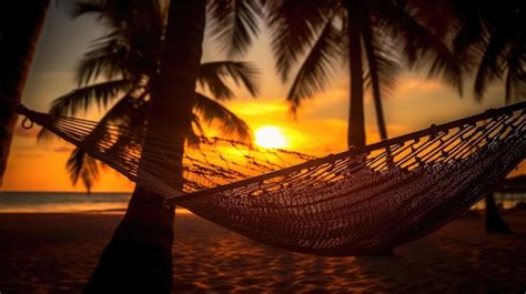 Premium AI Image | hammock on the beach at sunset