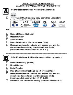 Fillable Online Thermometer Calibration Certificate Checklist Fax Email Print - pdfFiller