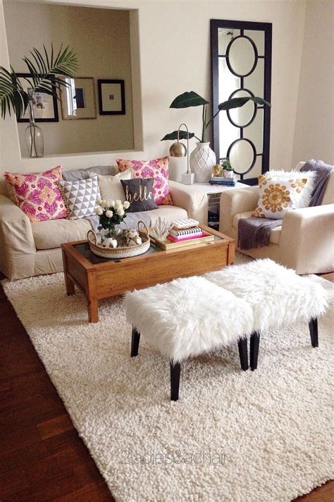 Fun patterns and textures against neutral ground | Cute living room ...