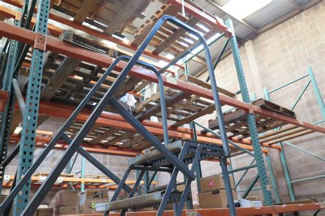 Rolling Warehouse Ladder Stairs w/ 9 Perforated Steps - Oahu Auctions