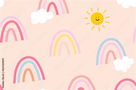 Rainbow background in cute pastel orange pattern Stock Illustration ...