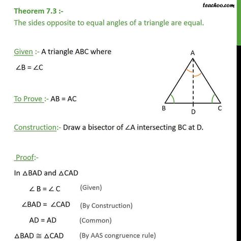 Theorem 7.3 - Sides opposite to equal angles of a triangle are equal