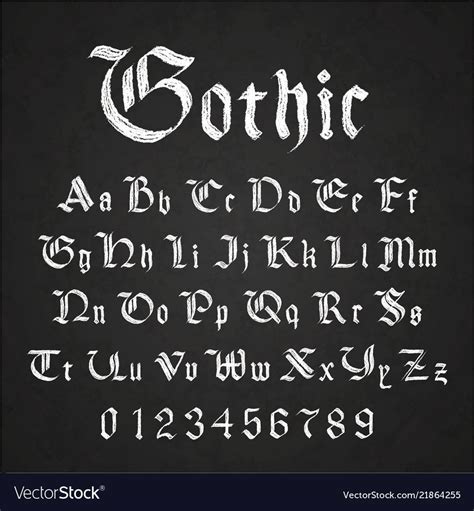 Set of old hand drawn gothic letters drawing with white chalk on black ...