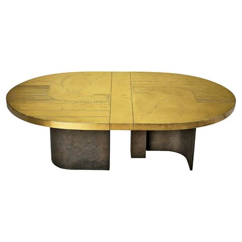 Menhir Two Bases, Dining Table with Clear Glass Top on Brass Base For Sale at 1stDibs