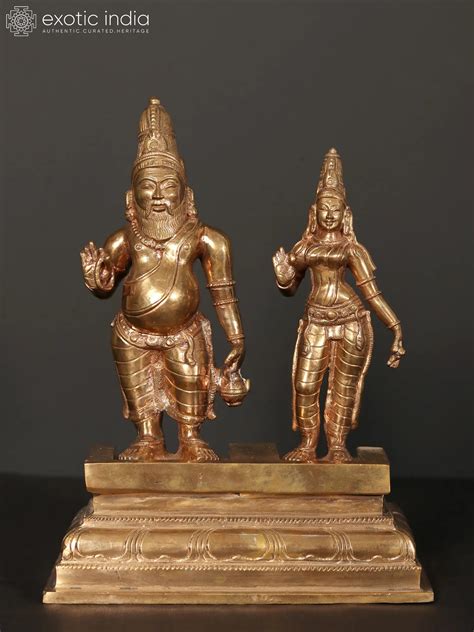 9" Agastya Muni with His Wife Lopamudra | Bronze Statue | Exotic India Art